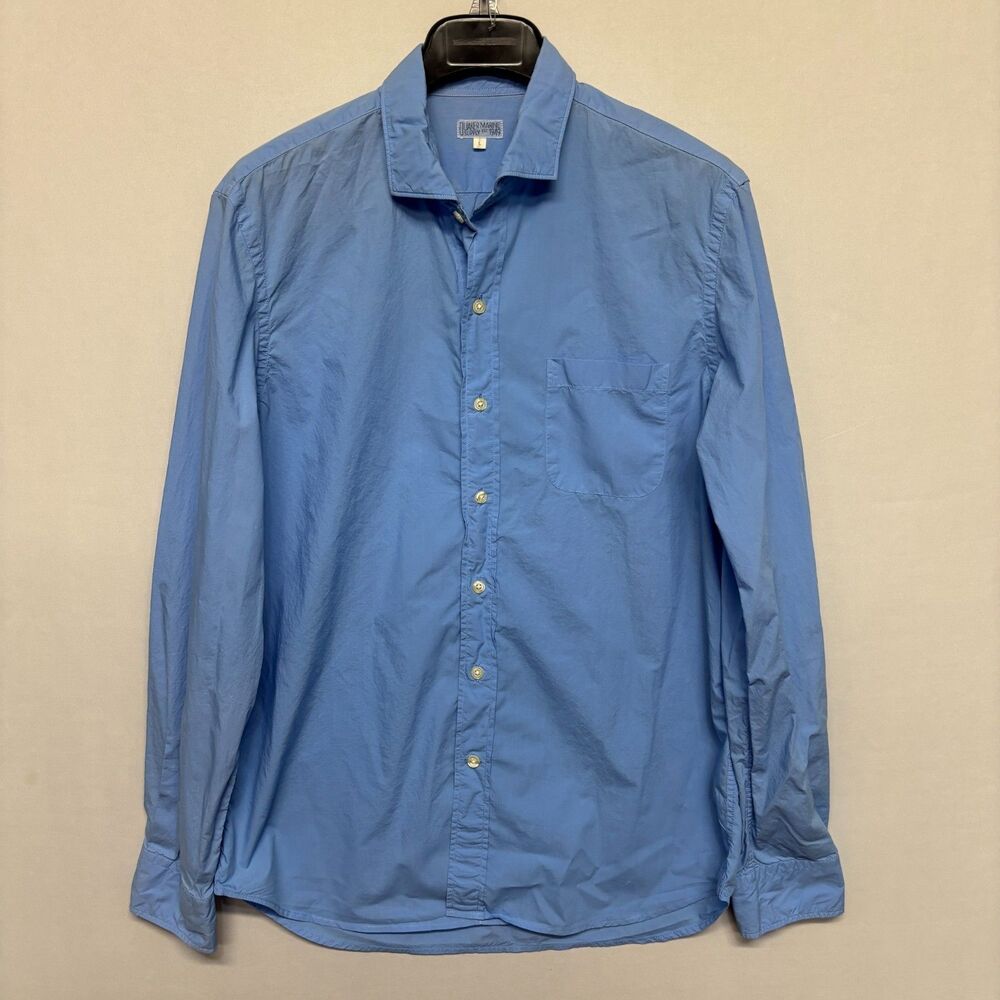 Quaker Marine Supply Men Button Down Shirt Top Size Large Cotton Blue D133 -28